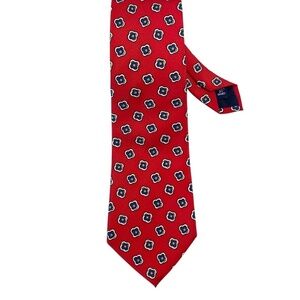 POLO by Ralph Lauren 100% Silk Tie Necktie Red in Floral Geometric